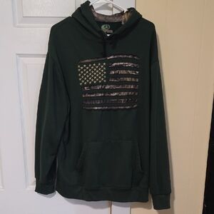 Men's Dark Green Hoodie with American Flag Graphic